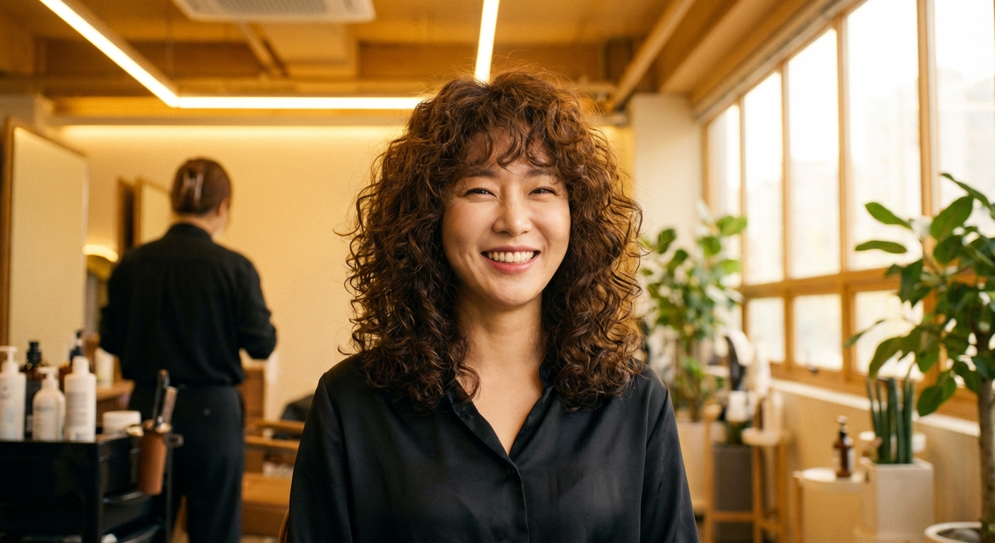 펌 시술로 볼륨감 있는 헤어스타일